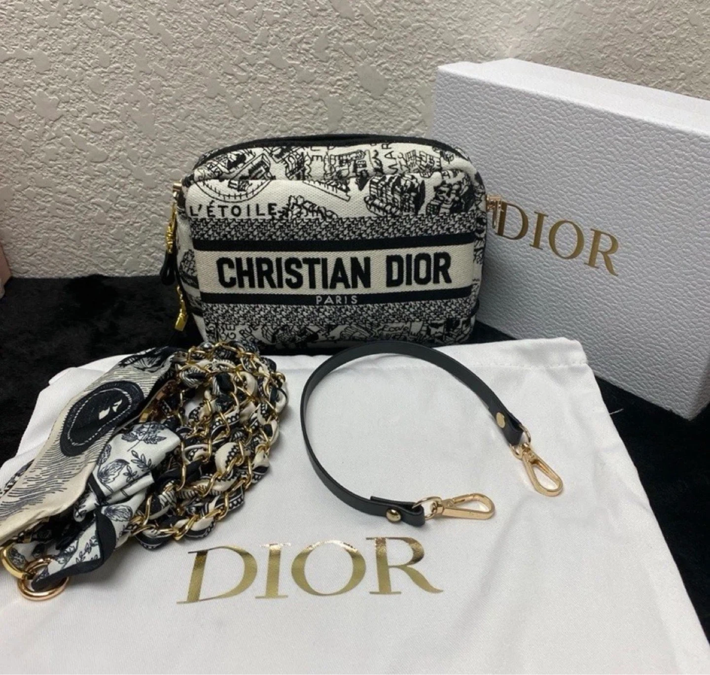 Christian Dior Cosmetic Pouch with Scarf and Chain
