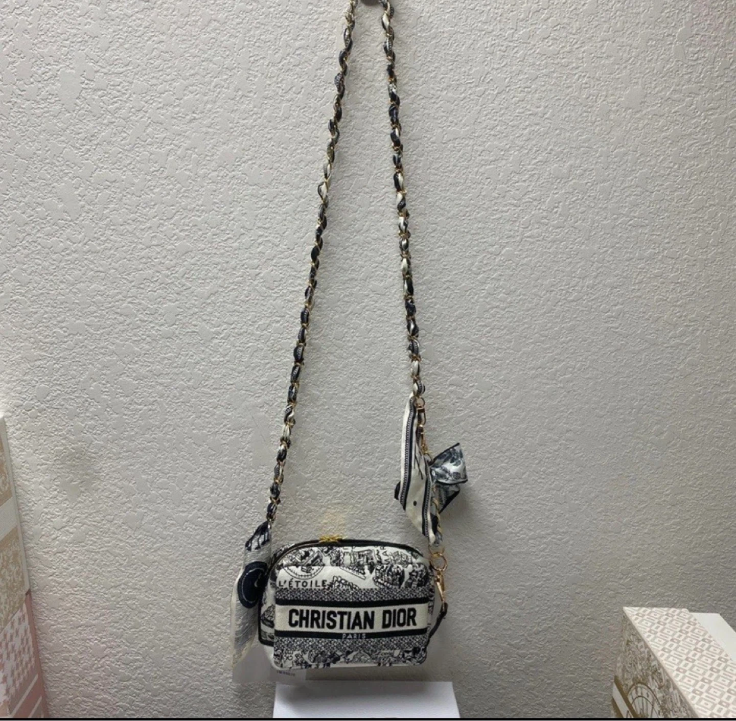 Christian Dior Cosmetic Pouch with Scarf and Chain - photo 4