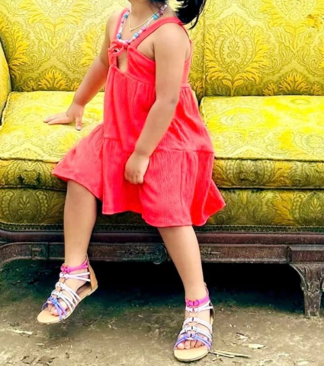 Coral Textured Tiered Dress