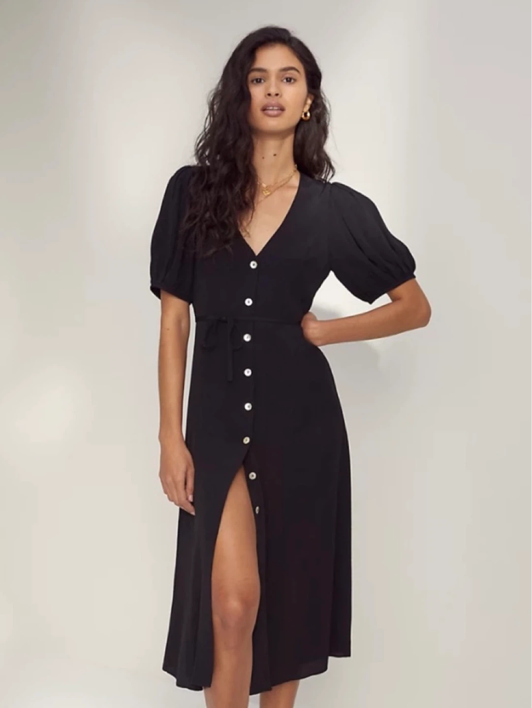 Wilfred Black Button Front Midi Dress