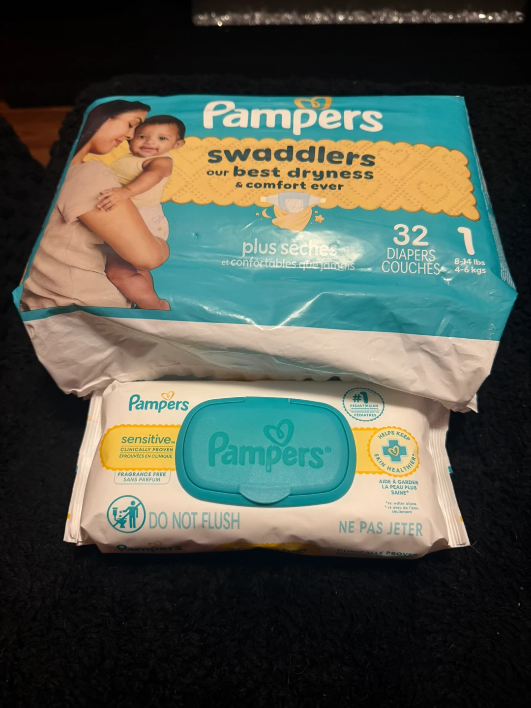 Pampers Swaddlers Size 1 Diapers (32 count) & Sensitive Wipes