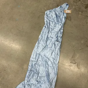 Blue One Shoulder Satin Maxi Dress