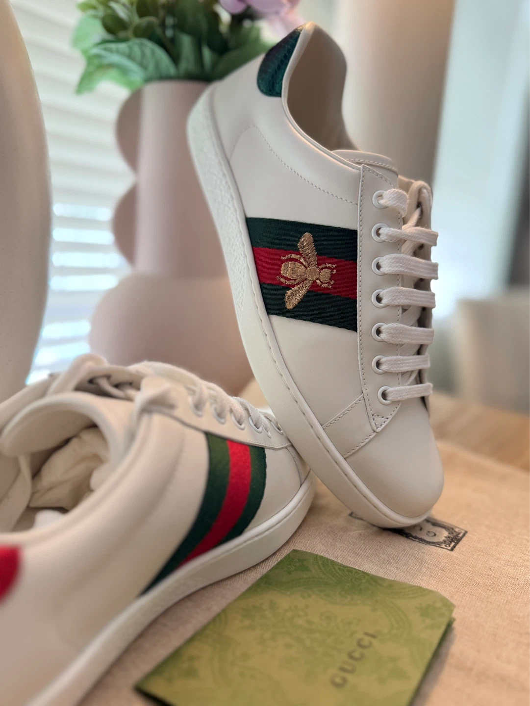 Gucci White Leather Bee Ace Sneakers - photo 3