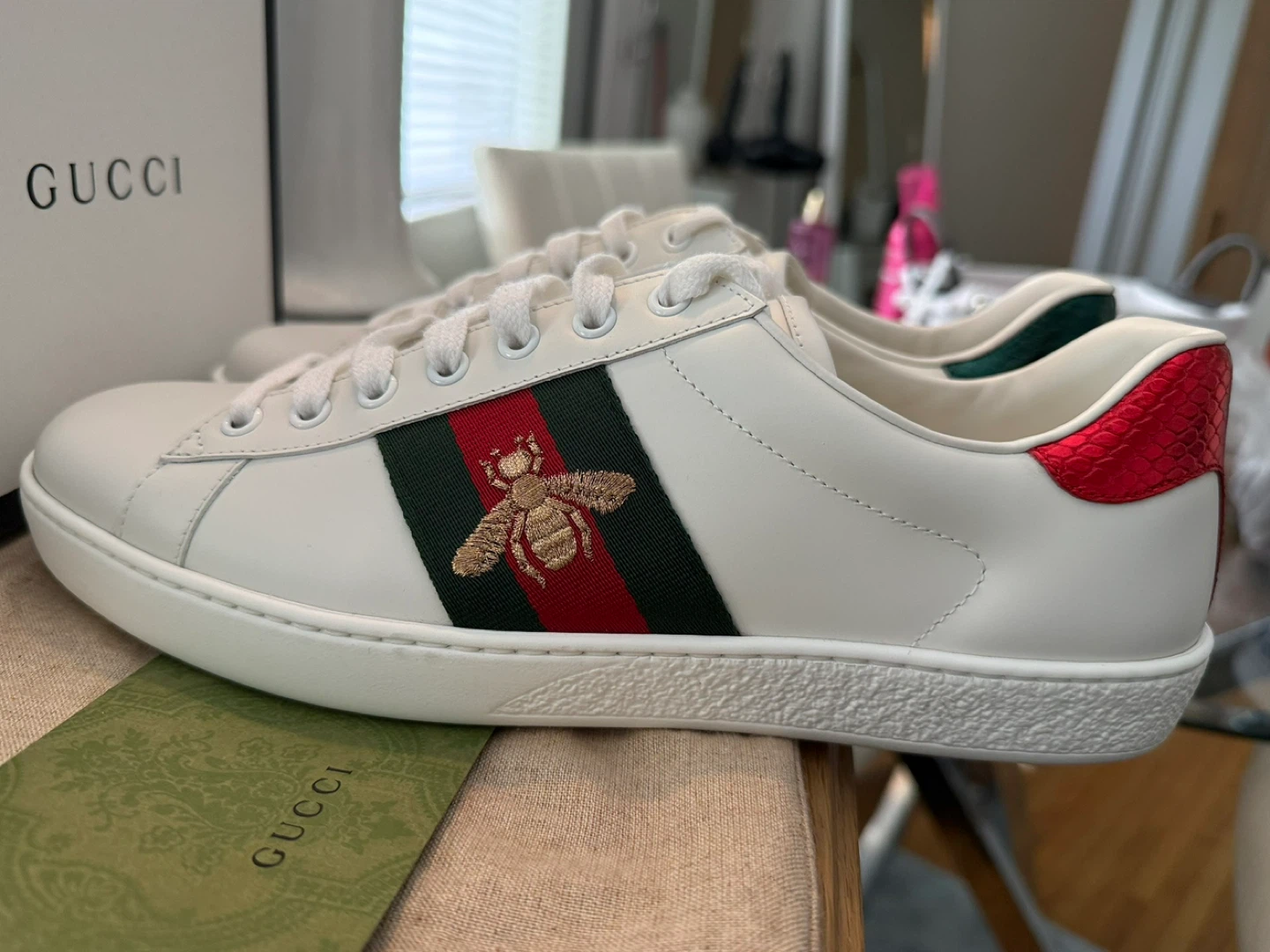 Gucci White Leather Bee Ace Sneakers - photo 5