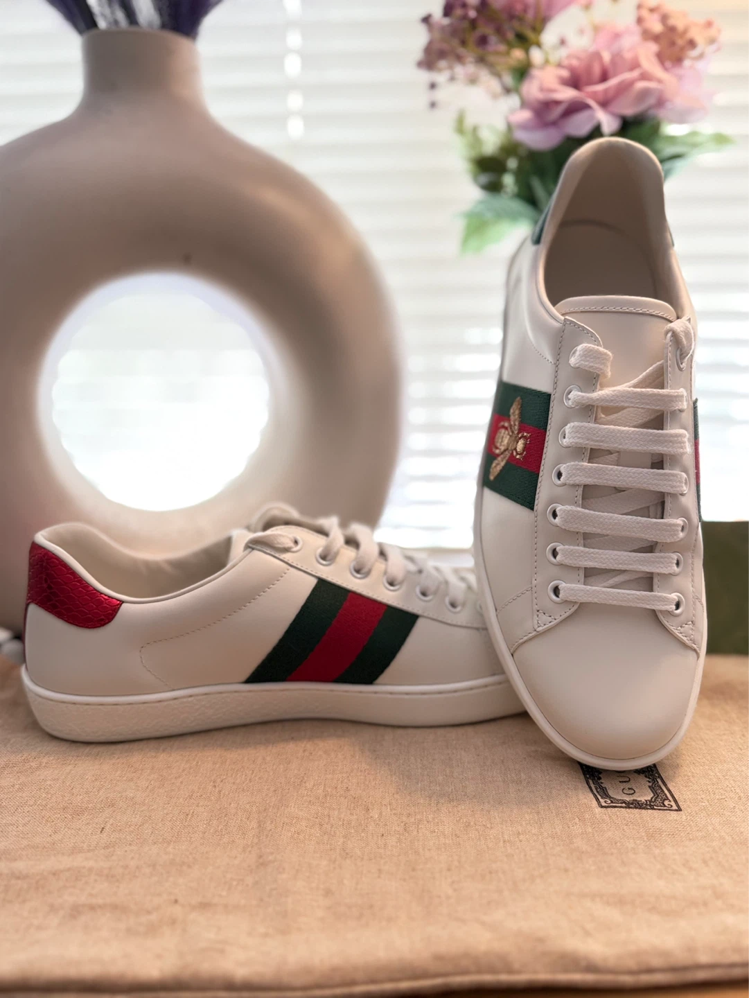 Gucci White Leather Bee Ace Sneakers - photo 4