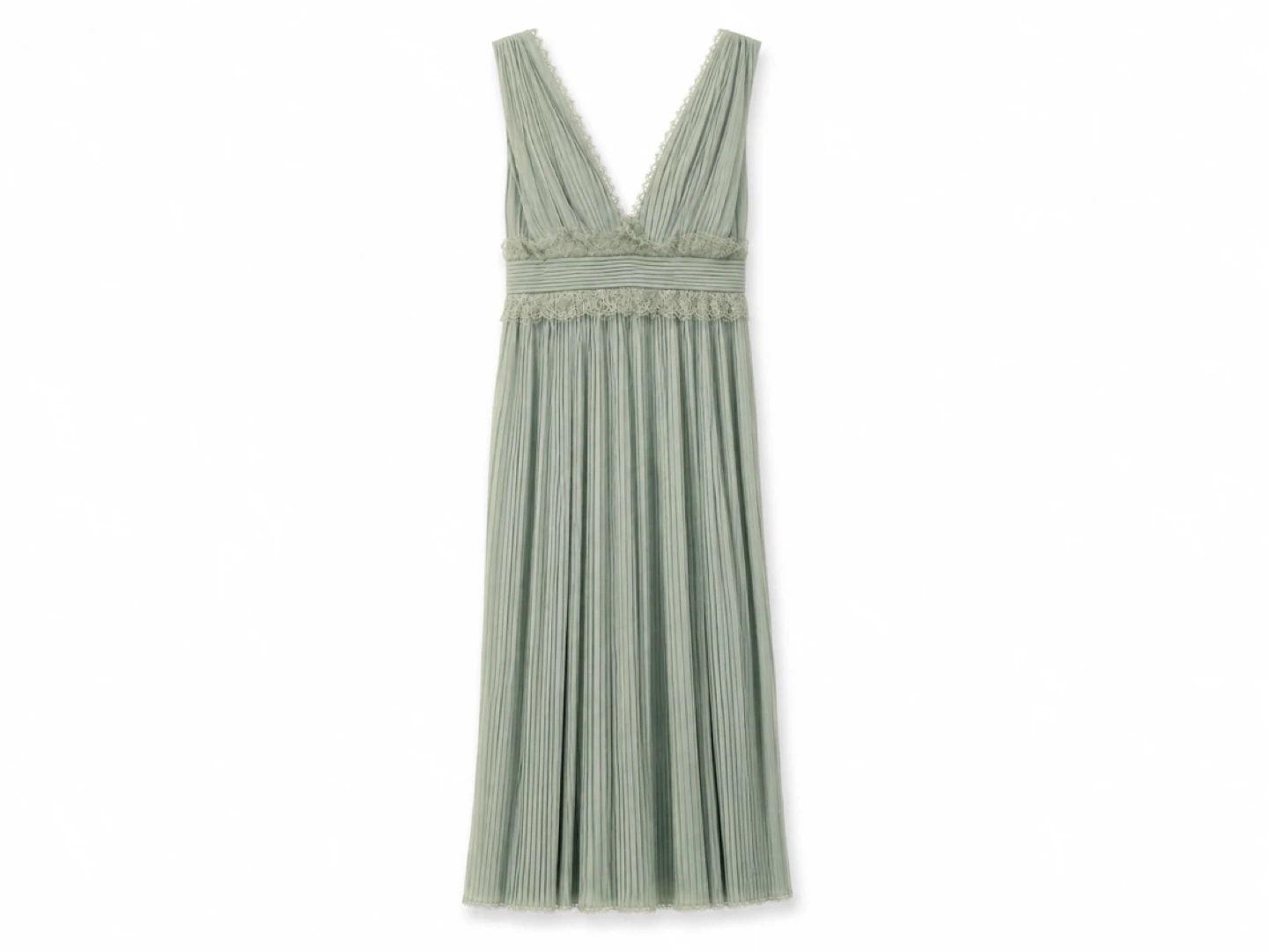 Plissé Midi Dress with Lace Trim - photo 2