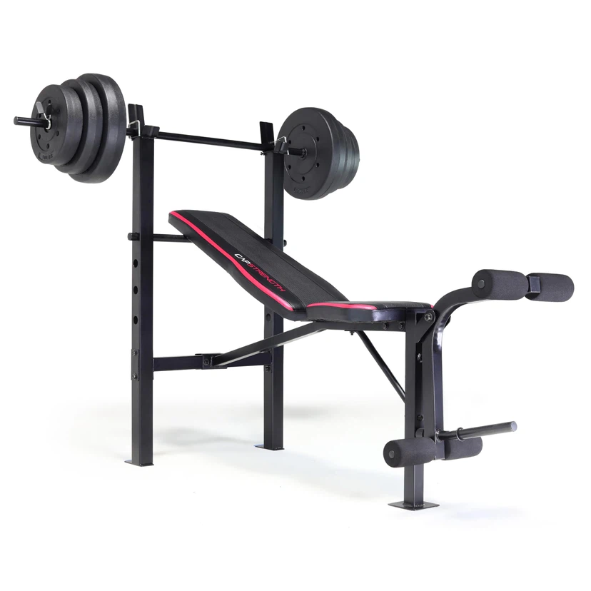 CAP Strength Weight Bench with Barbell and Weights