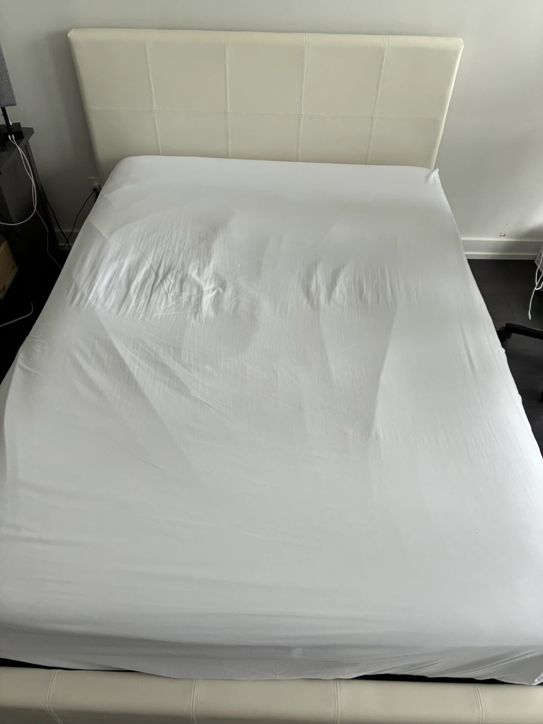 White Faux Leather Platform Bed Frame & Mattress