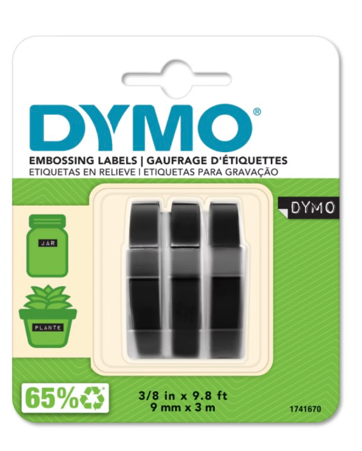 DYMO Embossing Labels 3/8 in x 9.8 ft - Black