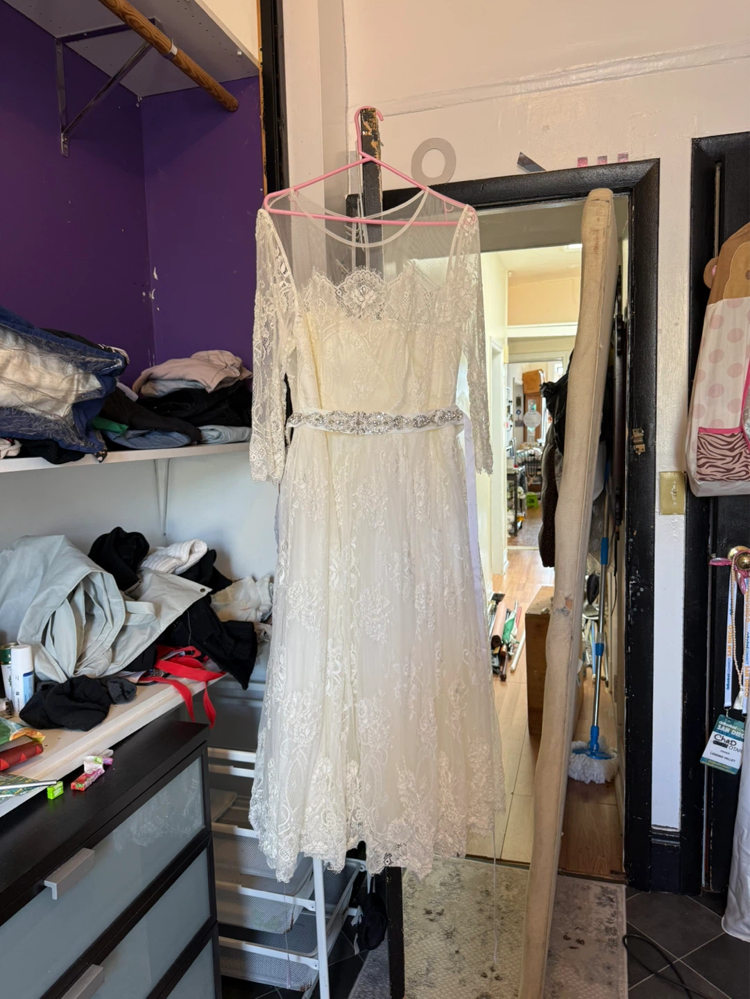 White Lace Wedding Dress with Beaded Belt