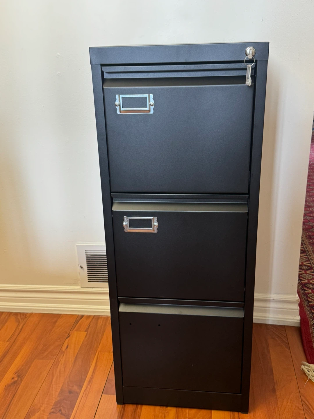 Black 3-Drawer Metal Filing Cabinet with Lock