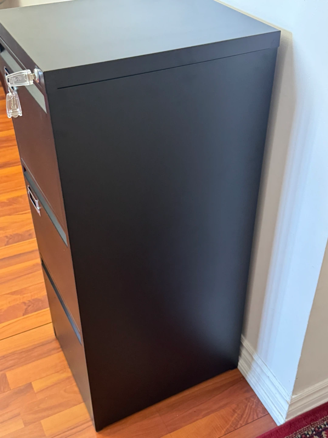 Black 3-Drawer Metal Filing Cabinet with Lock - photo 4
