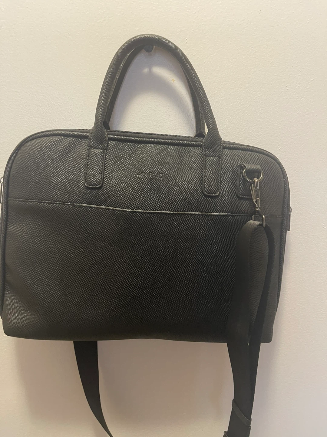 CARVOK Black Faux Leather Briefcase with Shoulder Strap