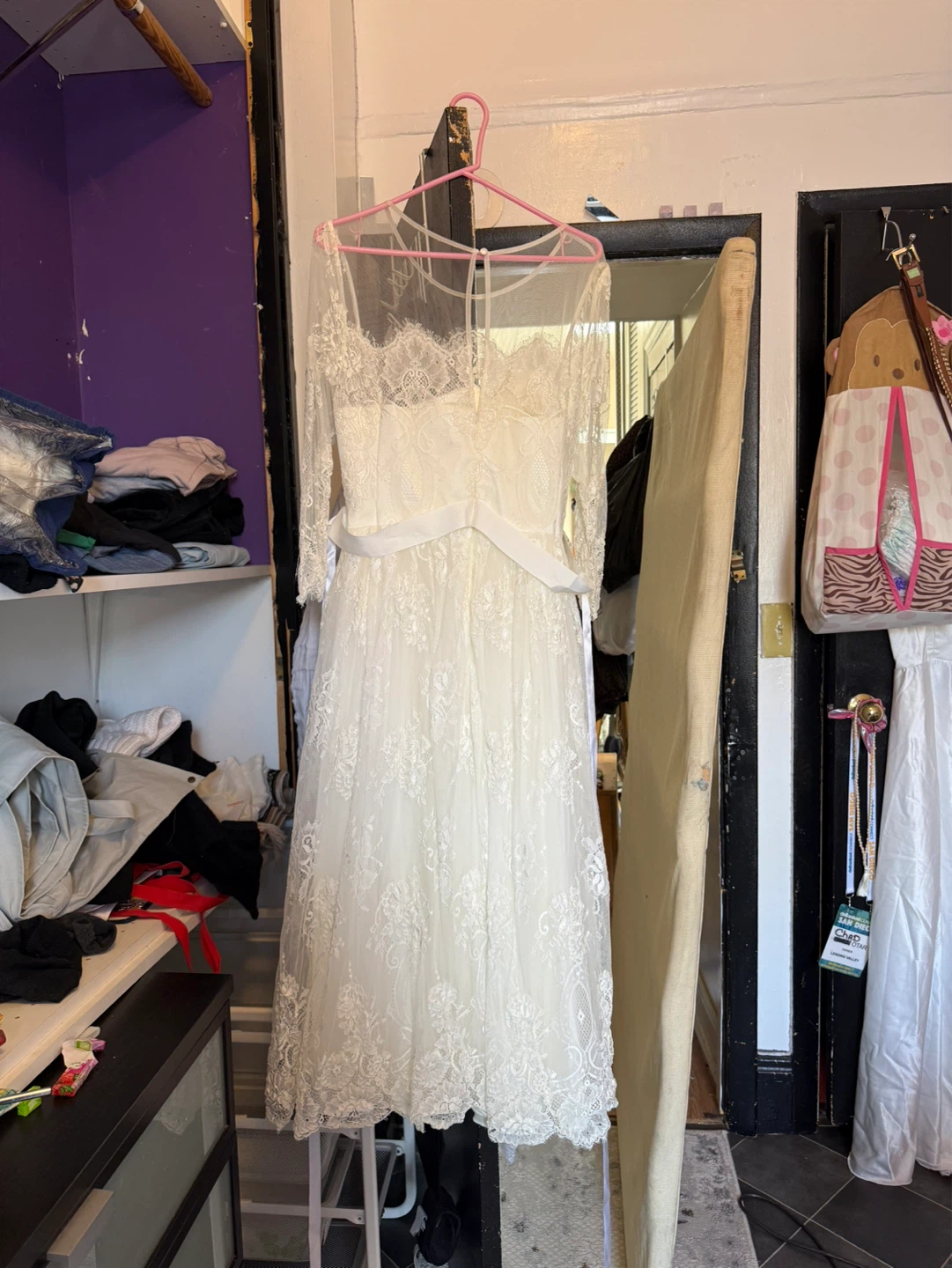 White Lace Wedding Dress with Beaded Belt - photo 4