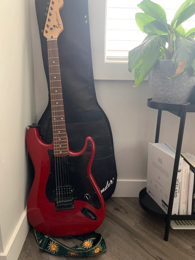 Red Fender Squier Bullet Electric Guitar with Gig Bag - photo 2