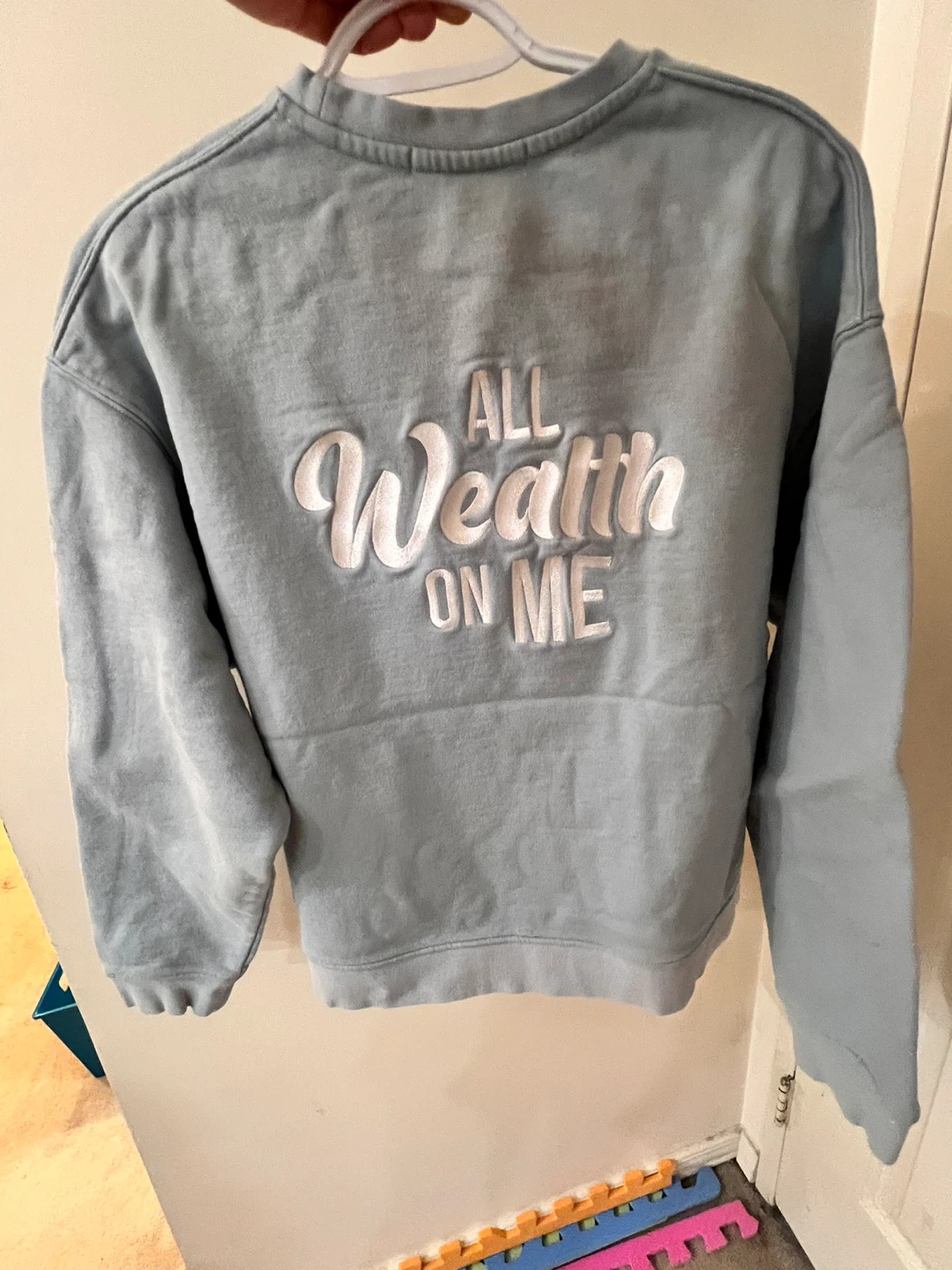 Blue Crewneck Sweatshirt with "All Wealth On Me" Graphic - photo 2