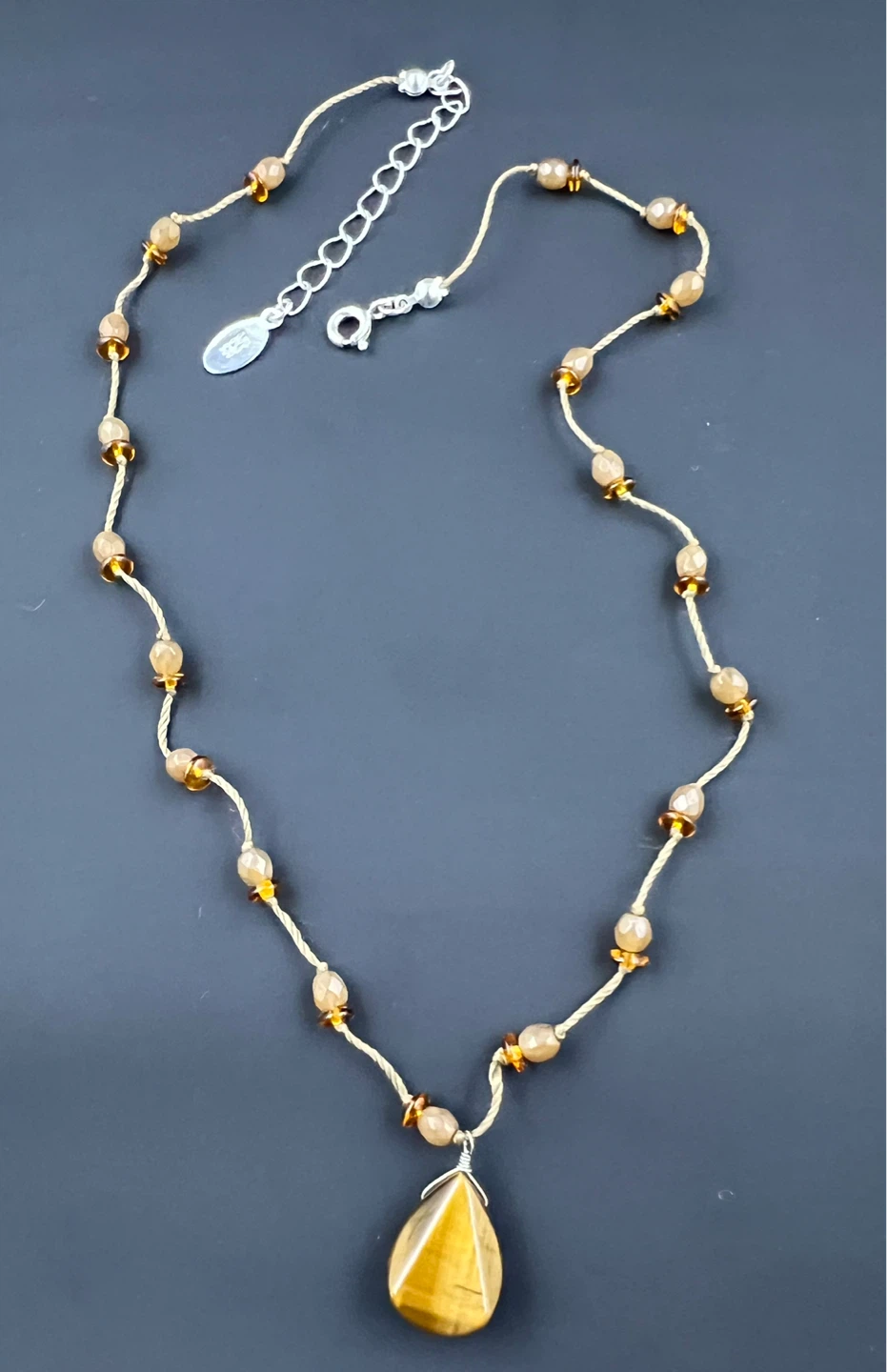 Handcrafted Tiger Eye Teardrop Pendant Necklace