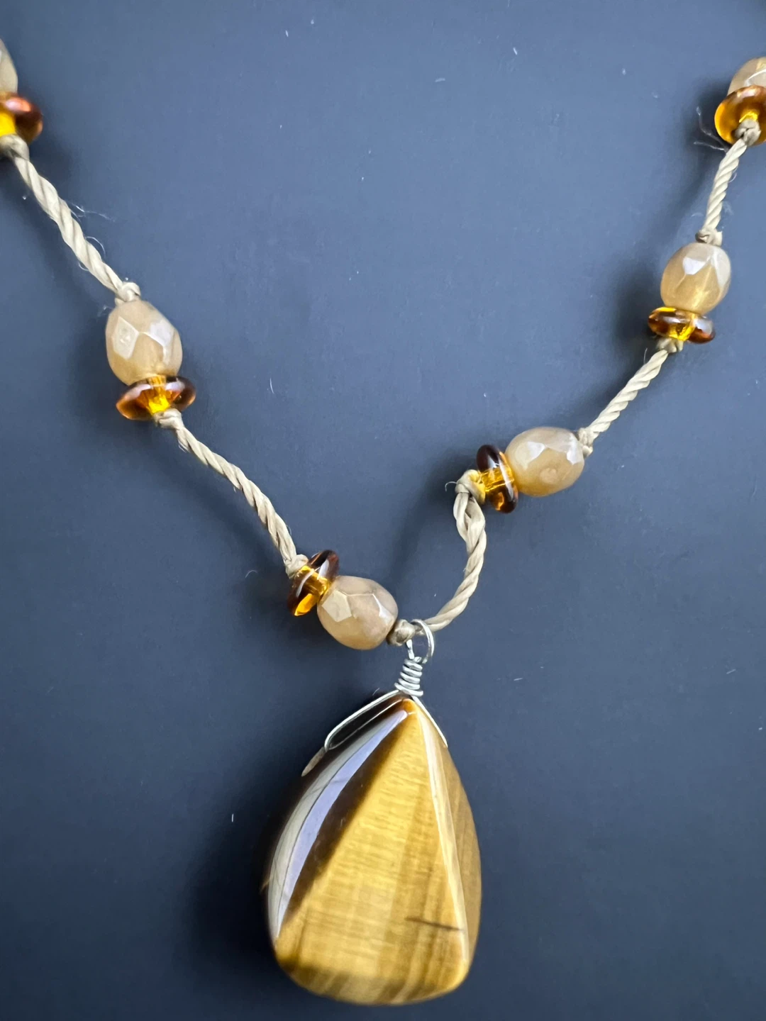 Handcrafted Tiger Eye Teardrop Pendant Necklace - photo 2