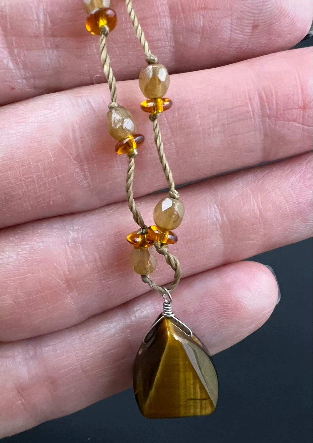 Handcrafted Tiger Eye Teardrop Pendant Necklace - photo 3
