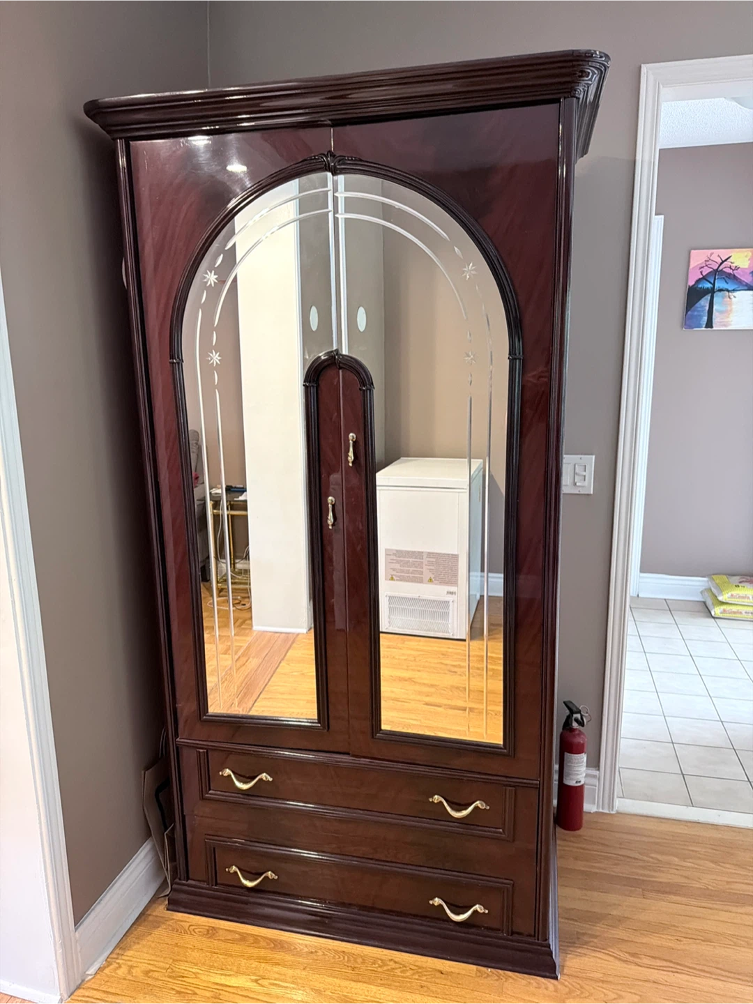 37 X 76 Inch Dark Wood Wardrobe with Mirrored Doors - photo 2