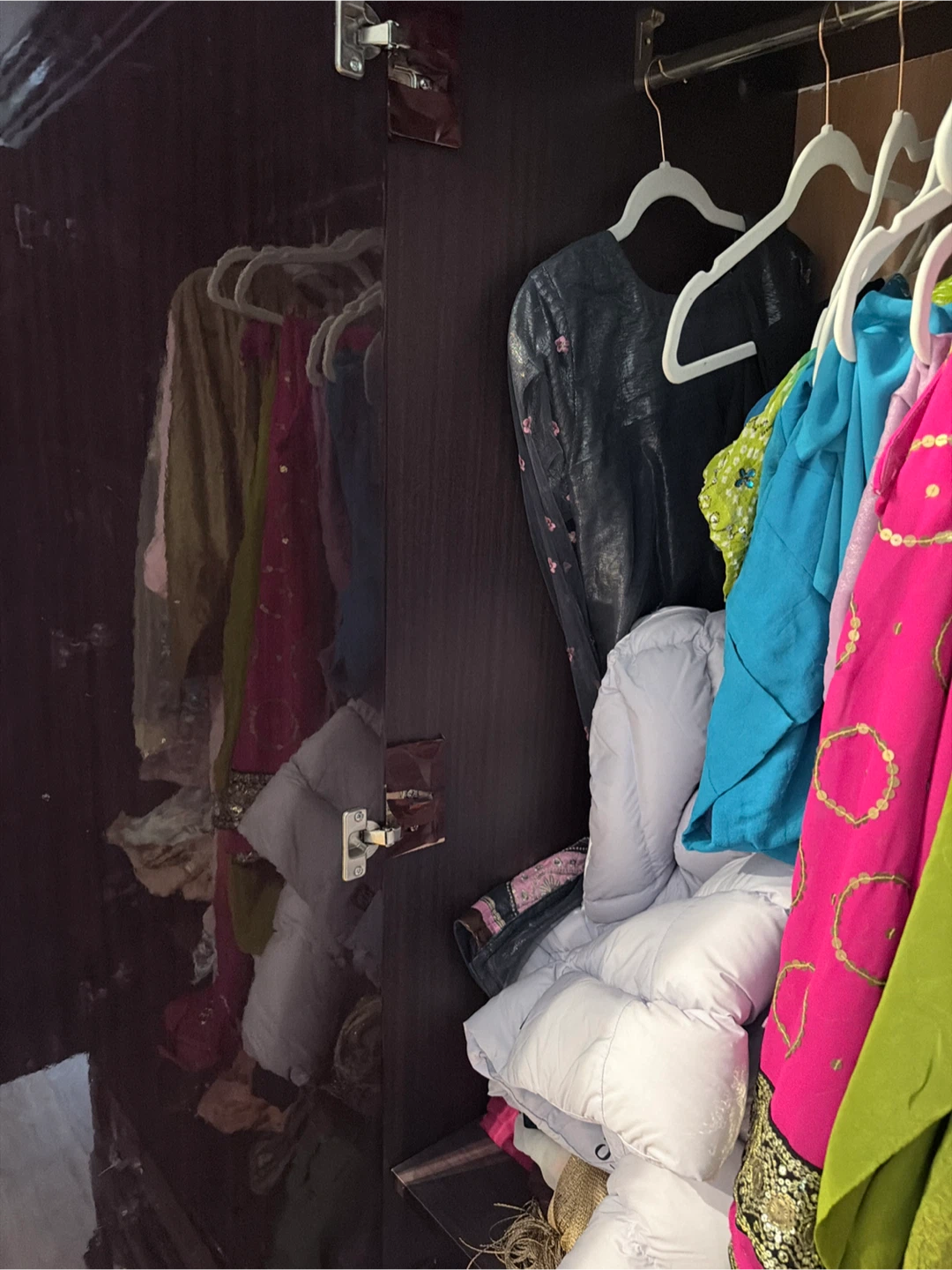 37 X 76 Inch Dark Wood Wardrobe with Mirrored Doors - photo 5