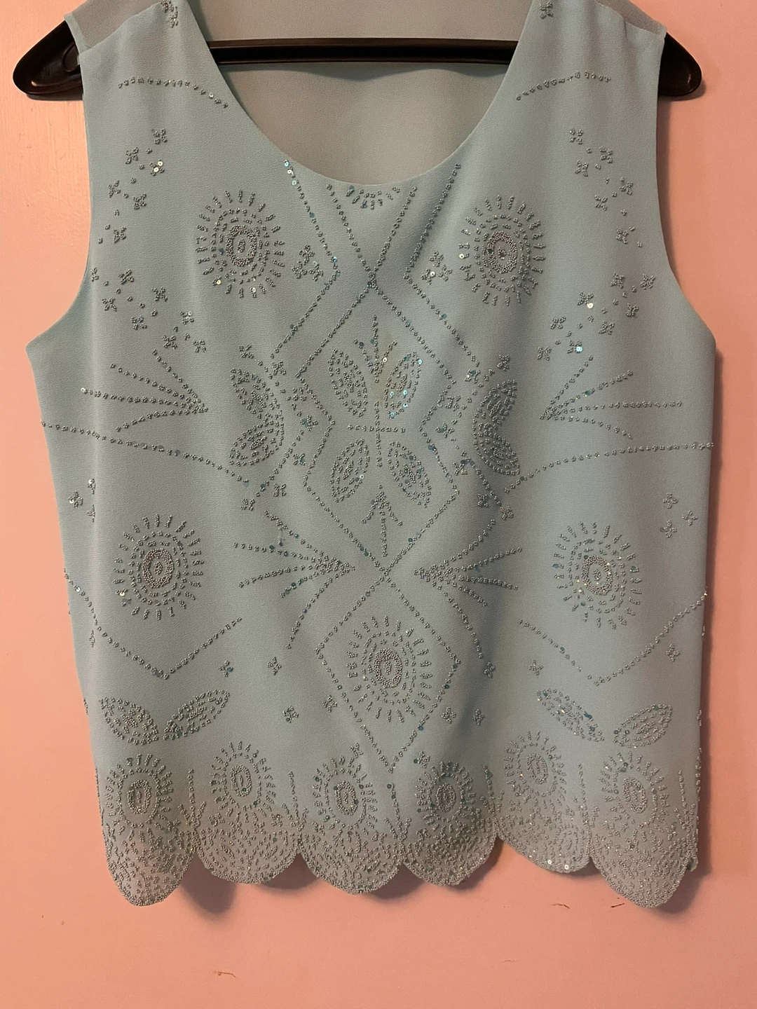 Large Chiffon Light Blue Beaded 3-Piece Outfit - photo 3