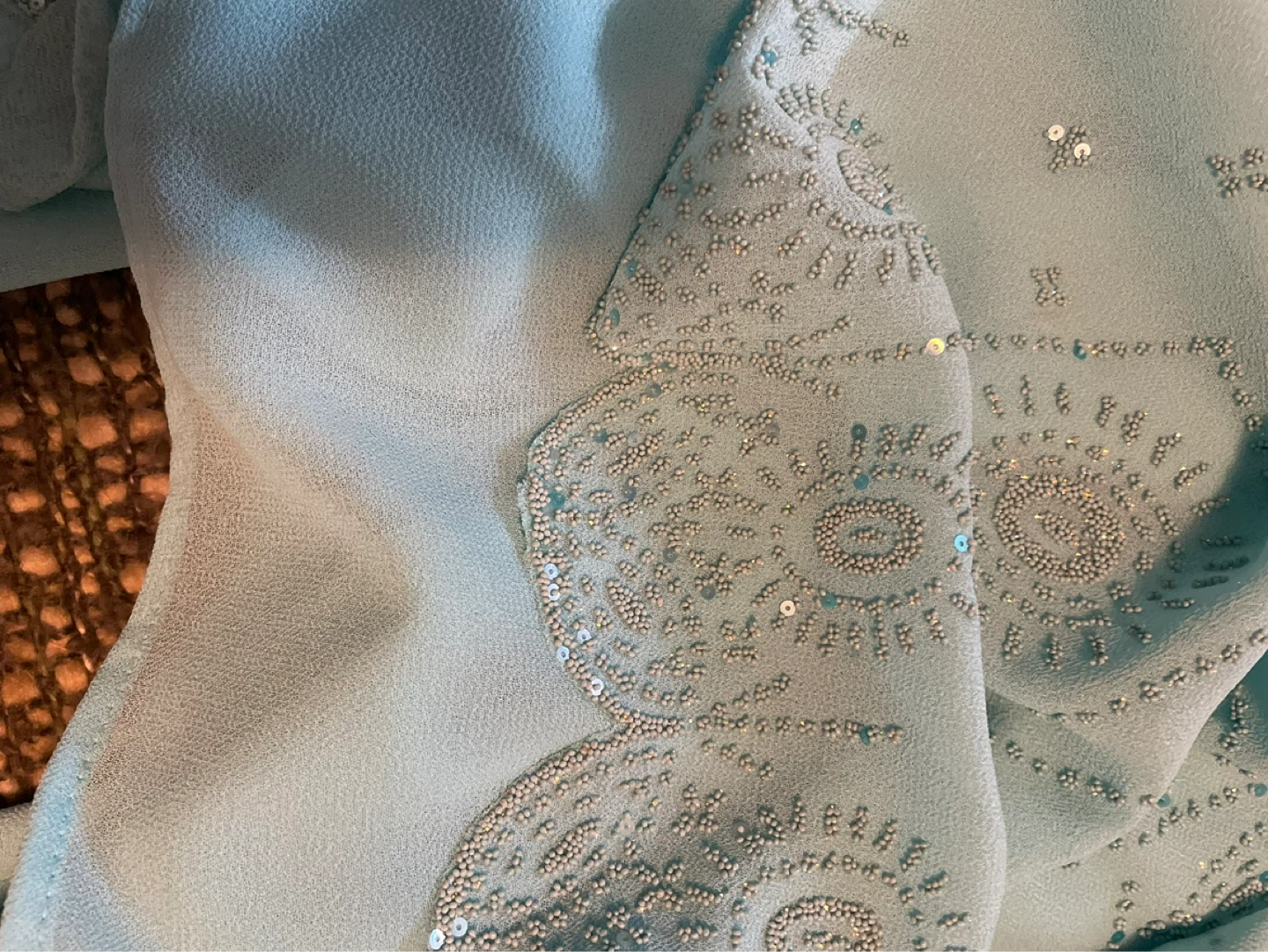Large Chiffon Light Blue Beaded 3-Piece Outfit - photo 5