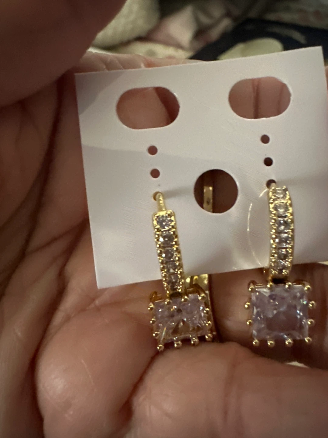 Gold laminated Square Crystal Dangle Earrings