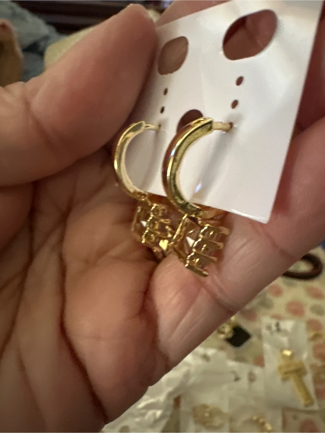 Gold laminated Square Crystal Dangle Earrings - photo 2