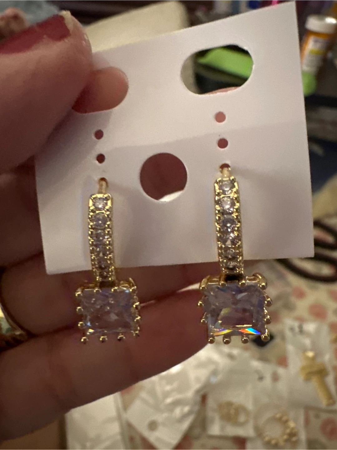 Gold laminated Square Crystal Dangle Earrings - photo 3