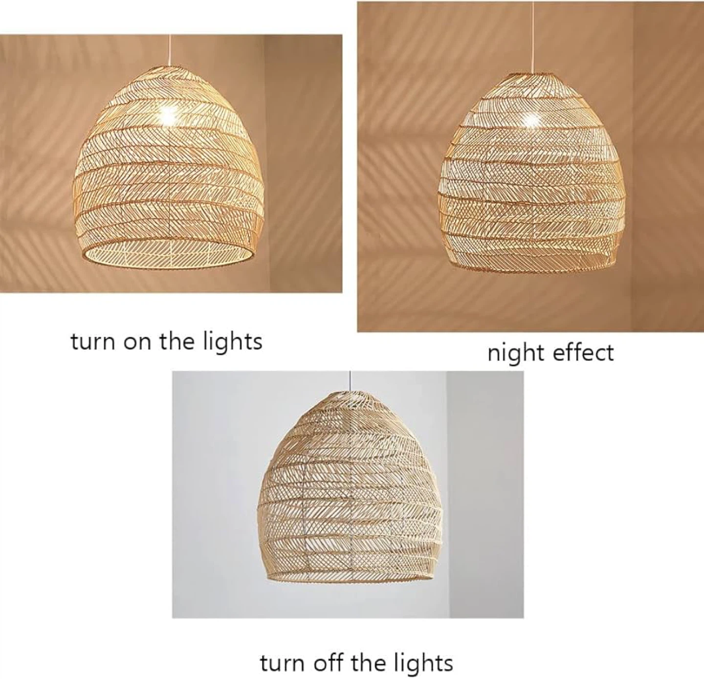 Boho Rattan Pendant Light – Handwoven Ceiling Hanging Lamp - photo 2
