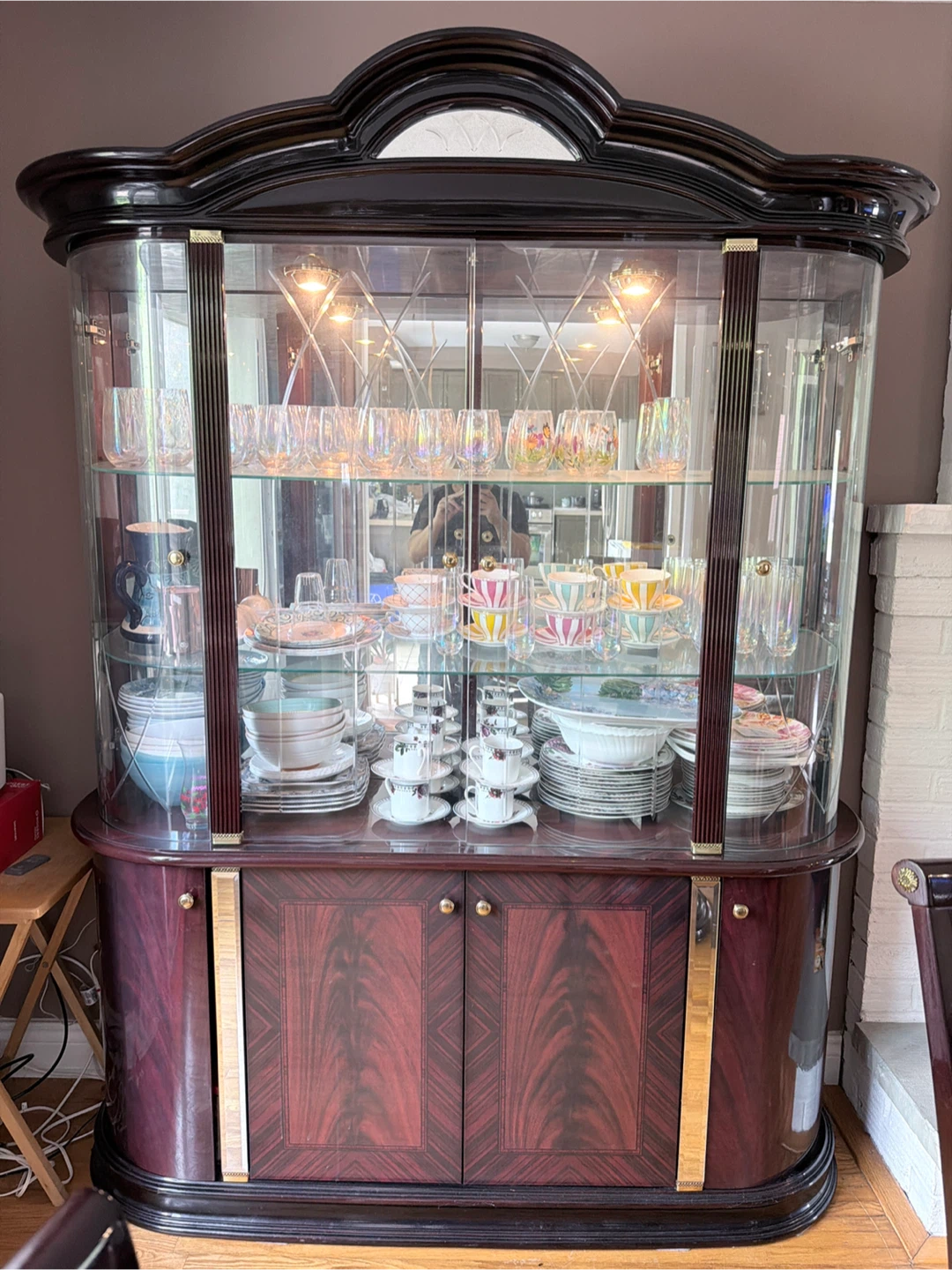 84 X 58 inch dark Wood China Cabinet with Glass Doors