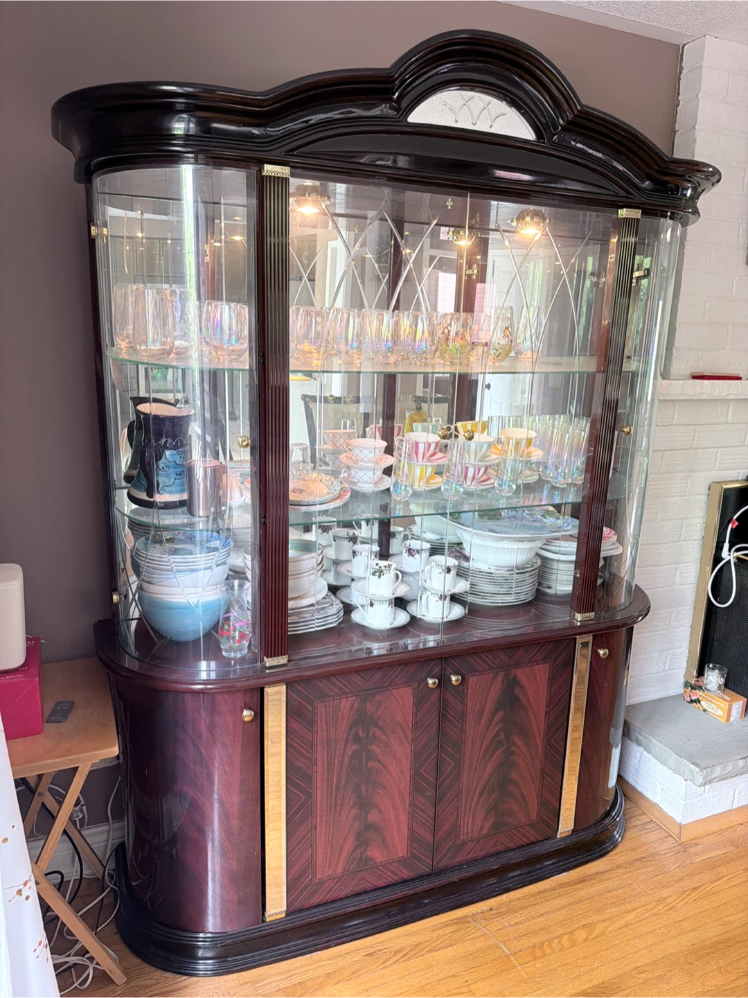 84 X 58 inch dark Wood China Cabinet with Glass Doors - photo 2