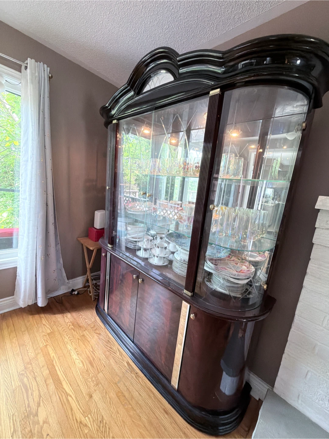 84 X 58 inch dark Wood China Cabinet with Glass Doors - photo 3