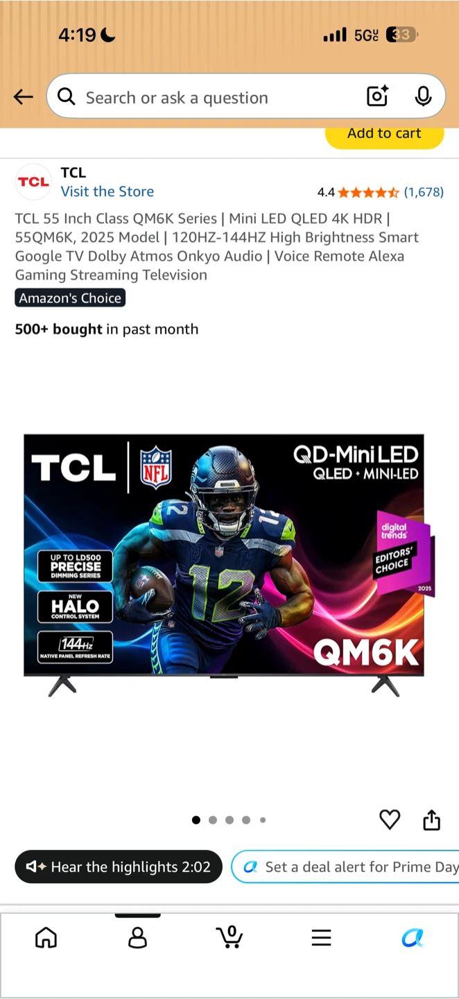 TCL 55 Inch QM6K Series Mini LED QLED 4K HDR TV