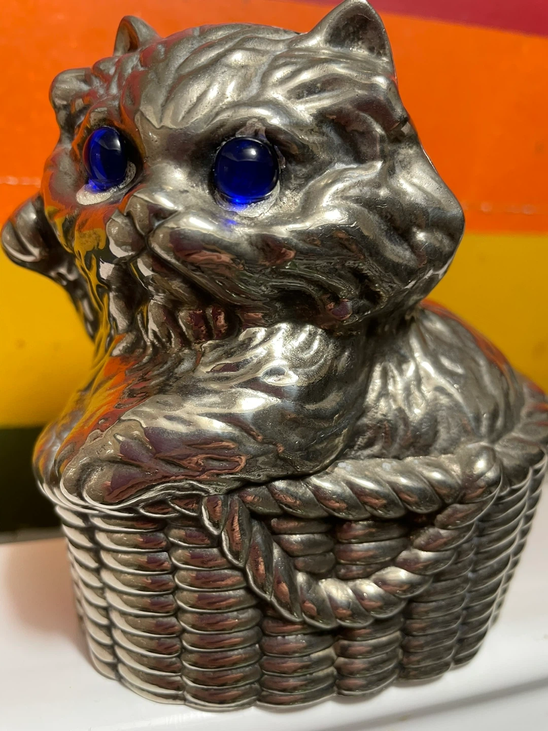 Vintage Silverware Cat Coin Bank