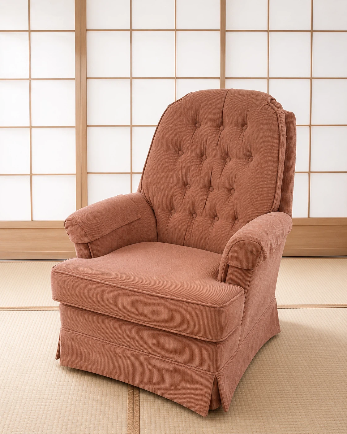 Comfy Tufted Armchair - Rosy Brown Corduroy