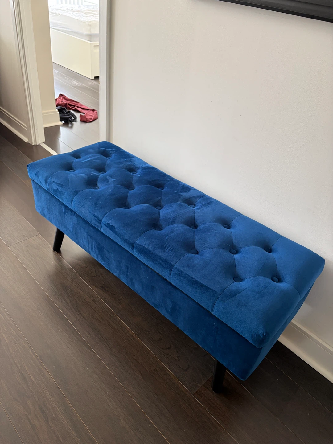 Blue Velvet Storage Ottoman Bench