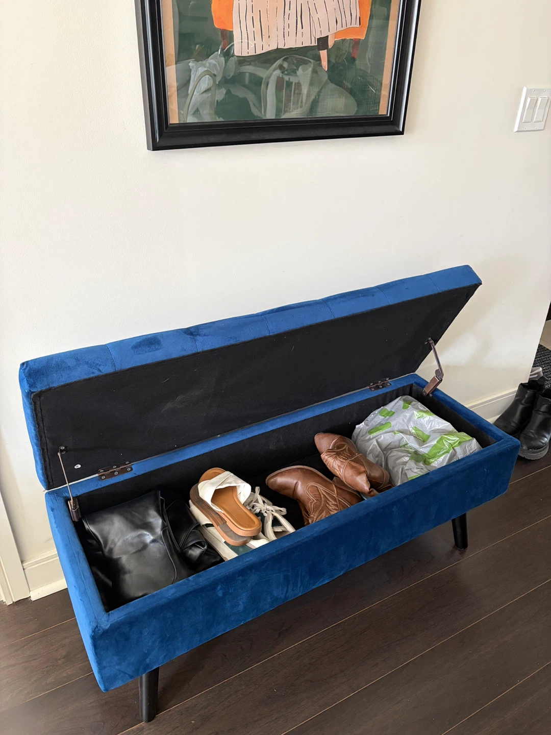 Blue Velvet Storage Ottoman Bench - photo 3