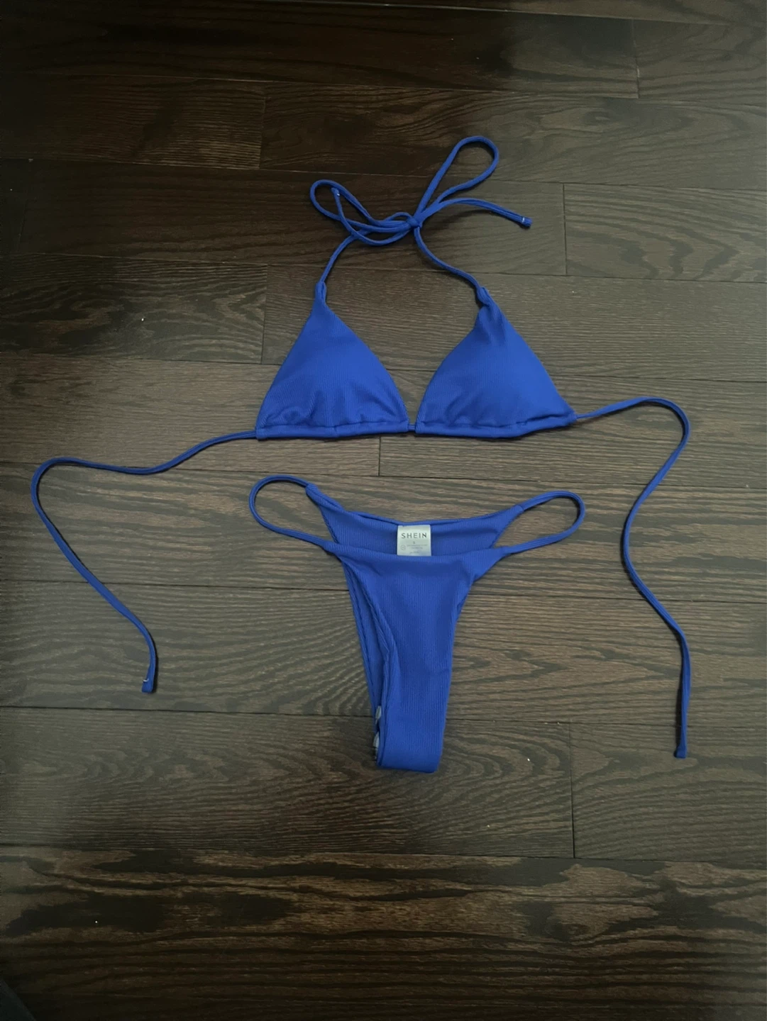 SHEIN Blue Ribbed String Bikini Set