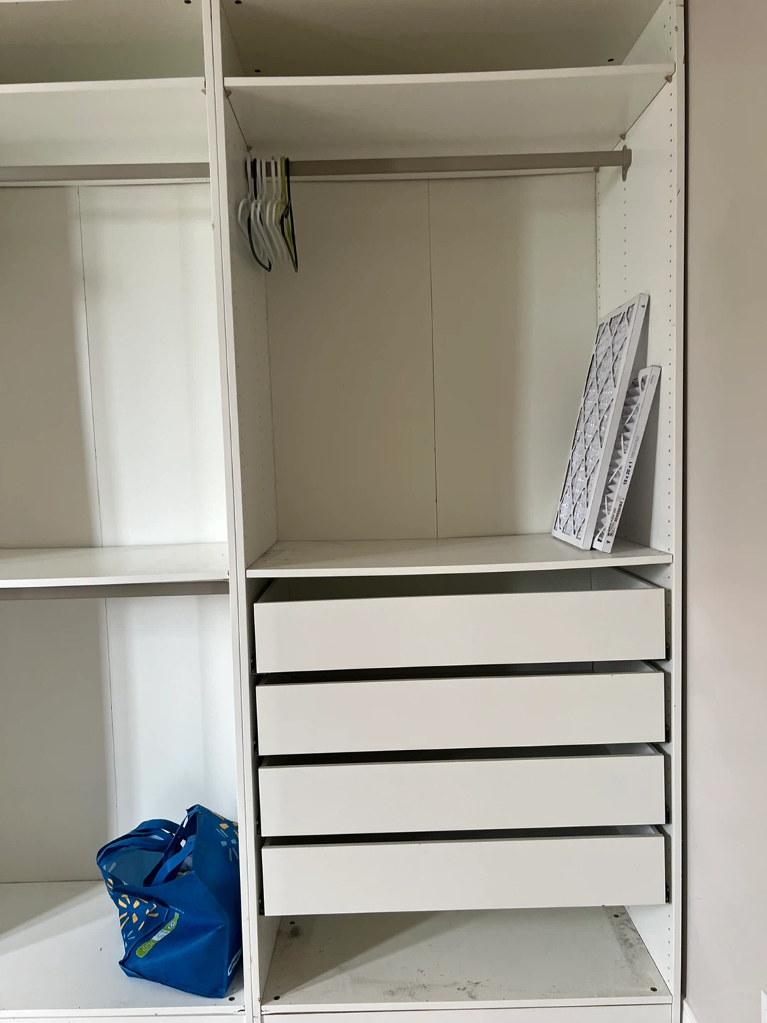 3-Section White Modular Closet System with Drawers & Rods