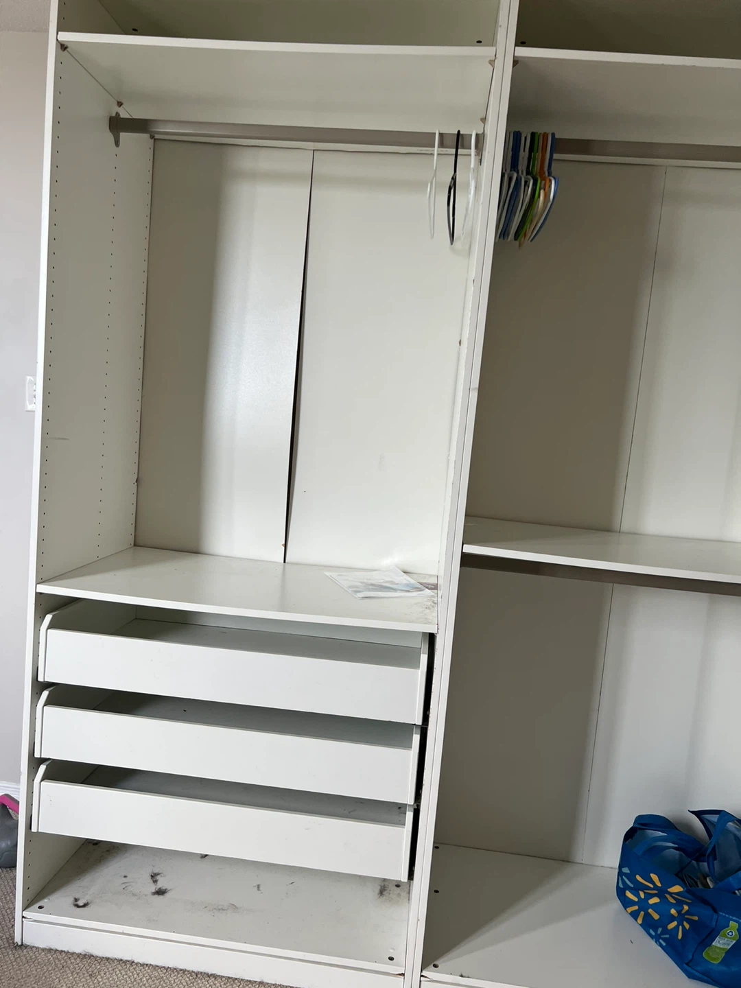 3-Section White Modular Closet System with Drawers & Rods - photo 3