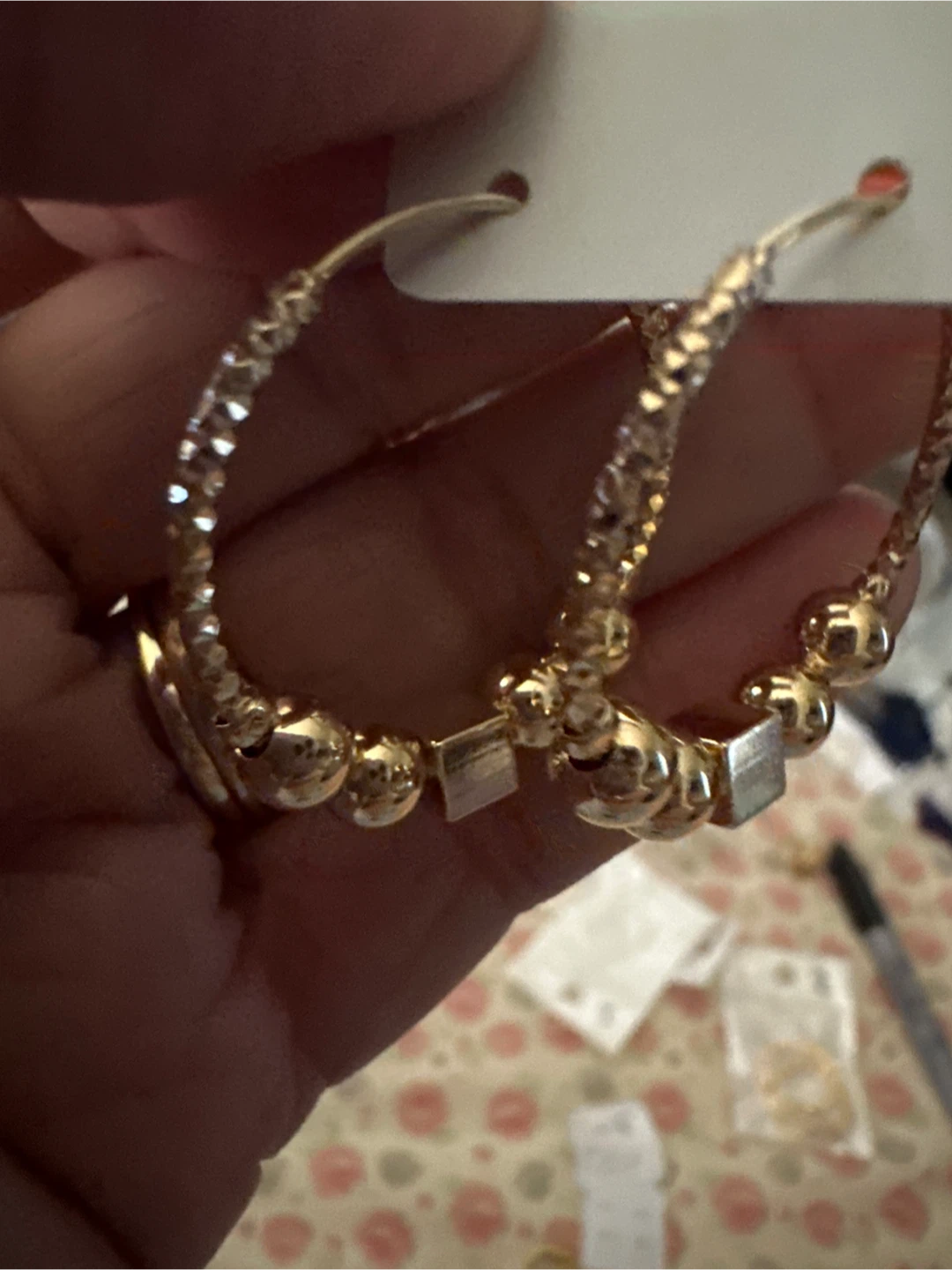Gold laminated Hoop Earrings with Beads
