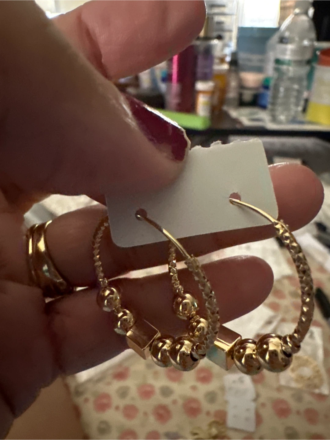 Gold laminated Hoop Earrings with Beads - photo 2