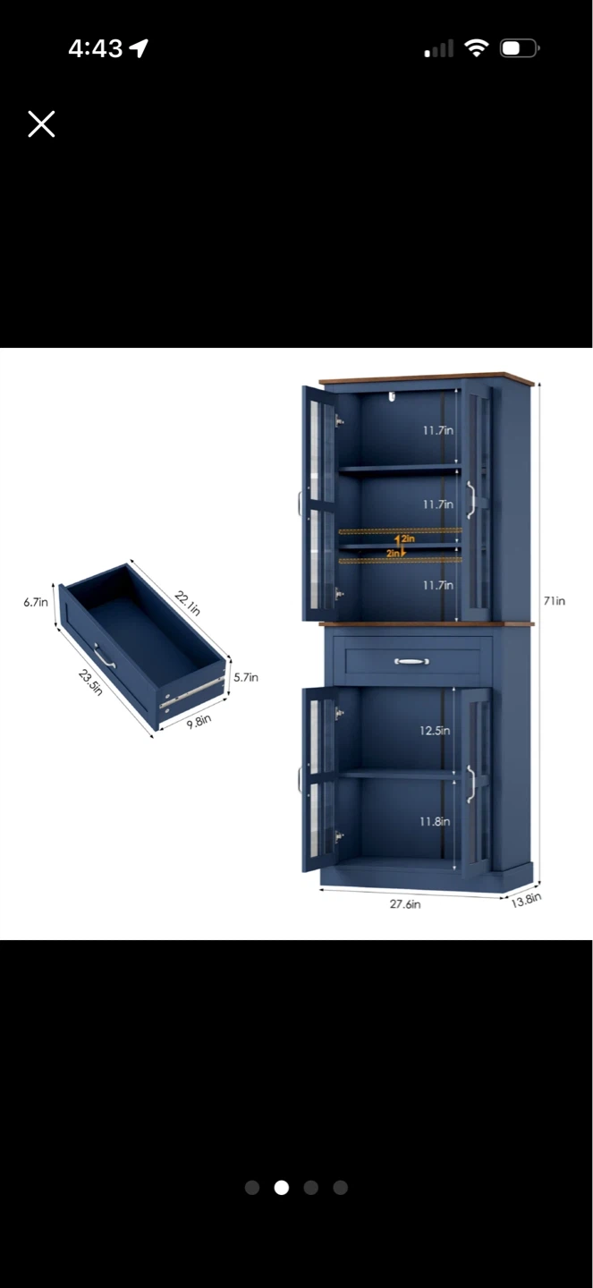Blue Storage Cabinet with Glass Doors - photo 2