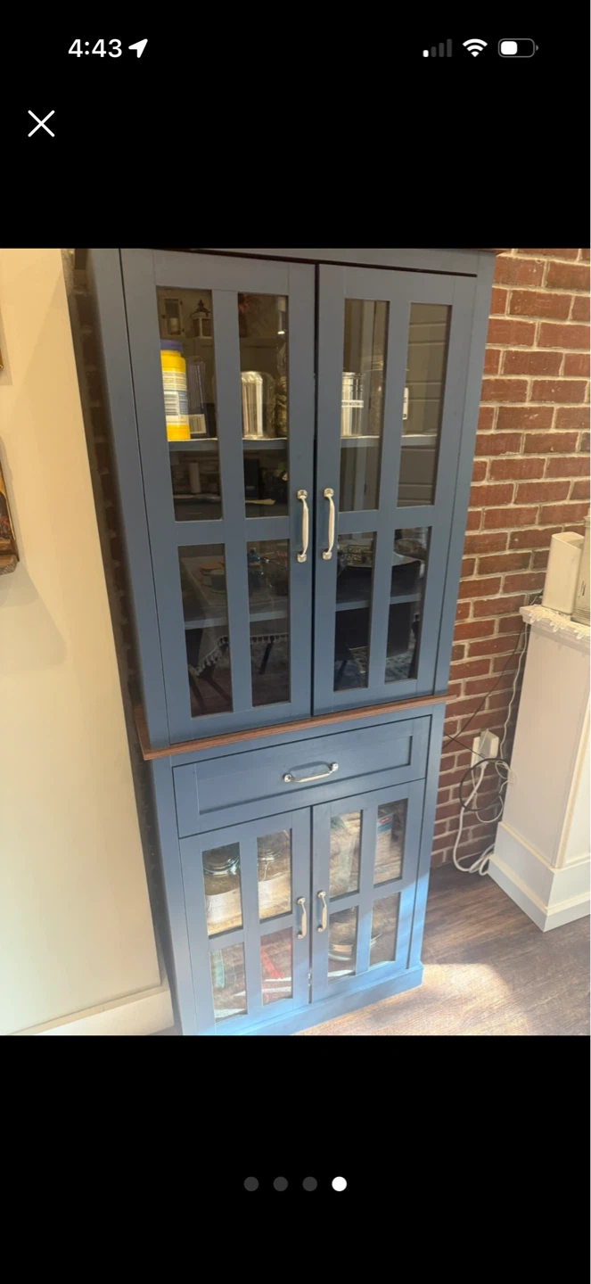 Blue Storage Cabinet with Glass Doors