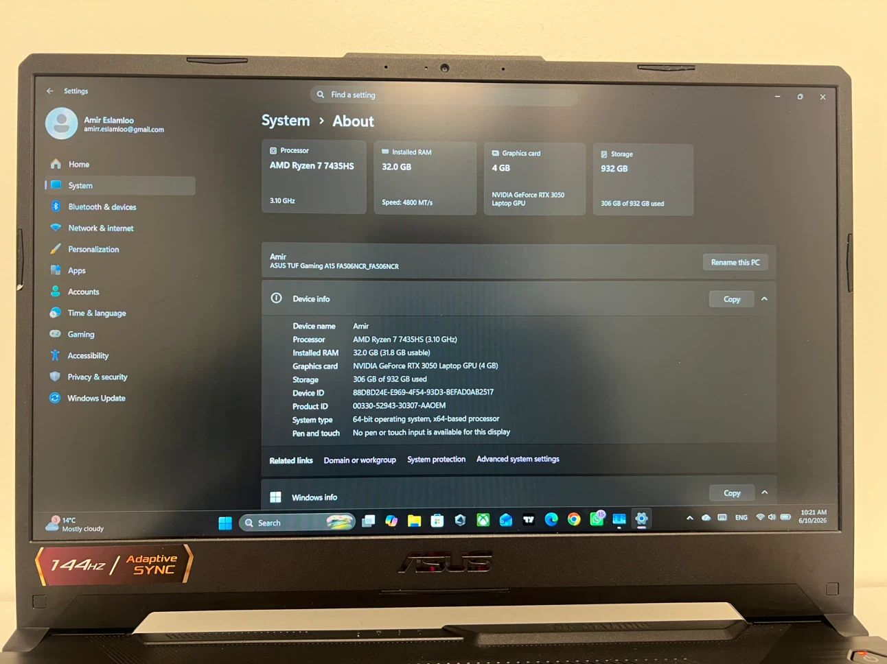 ASUS TUF Gaming A15 Laptop - Ryzen 7, RTX 3050 - photo 5