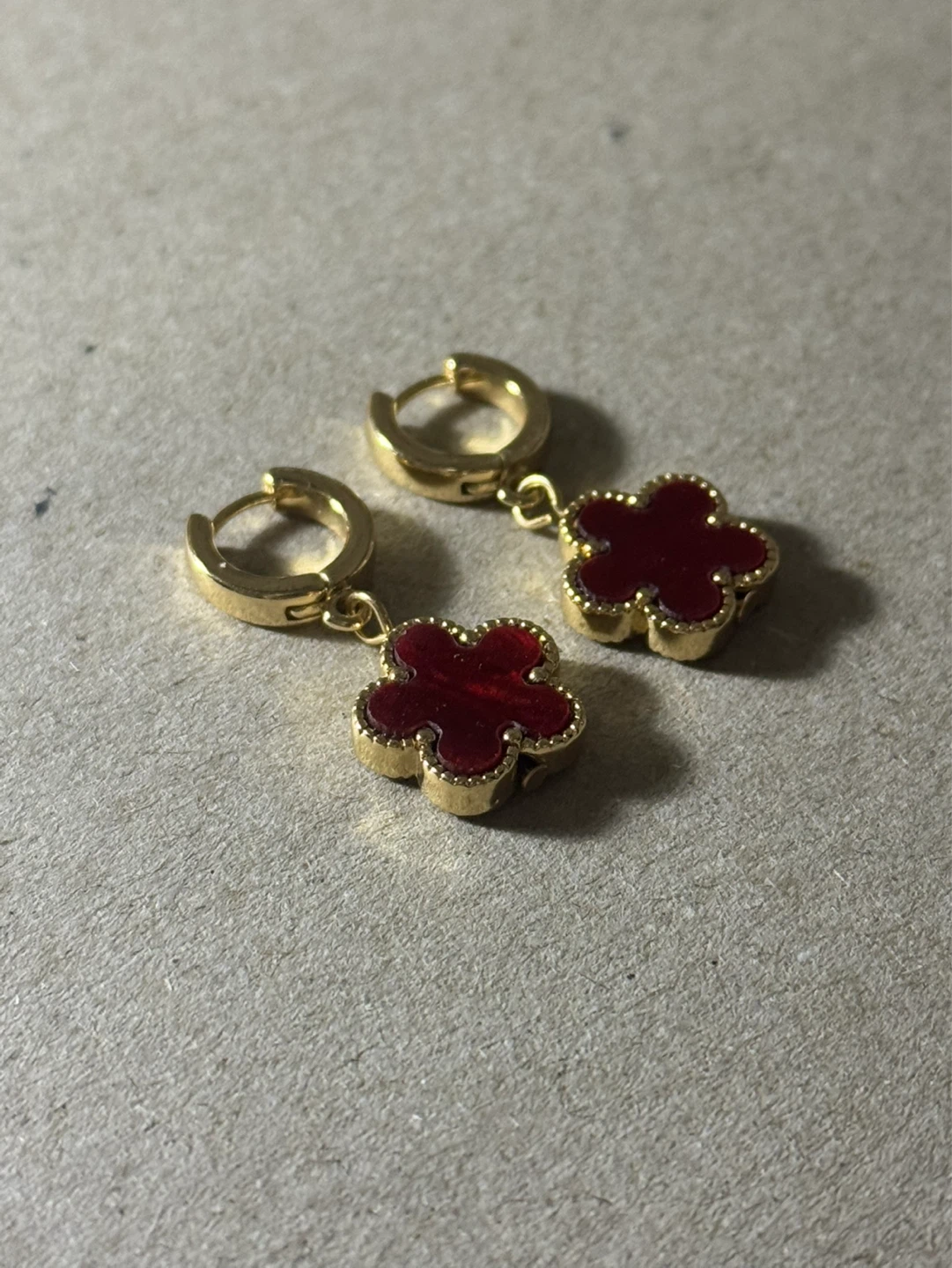 Red Floral Gold-Toned Earrings - photo 2