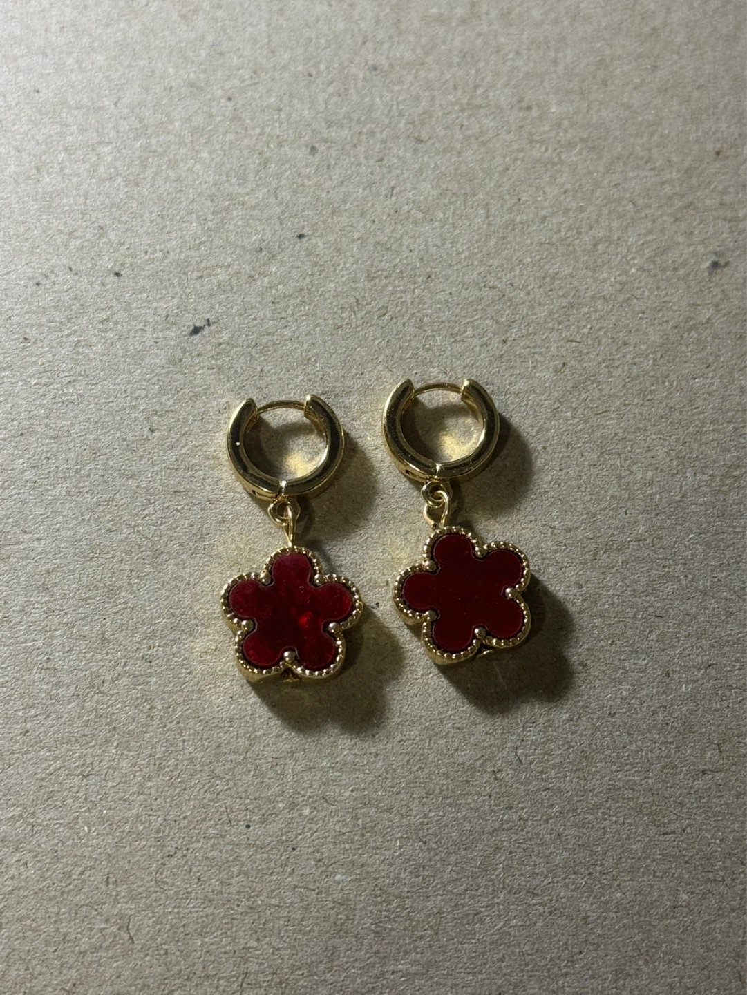 Red Floral Gold-Toned Earrings