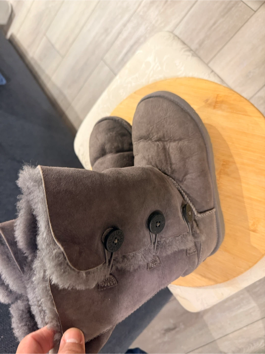 UGG Australia Grey Suede Boots with Buttons